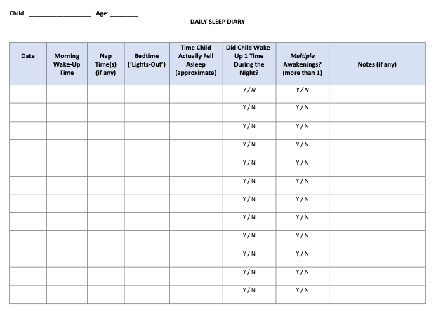 Free printable daily sleep diary for toddlers and children by BCBA Elisha Iggulden.