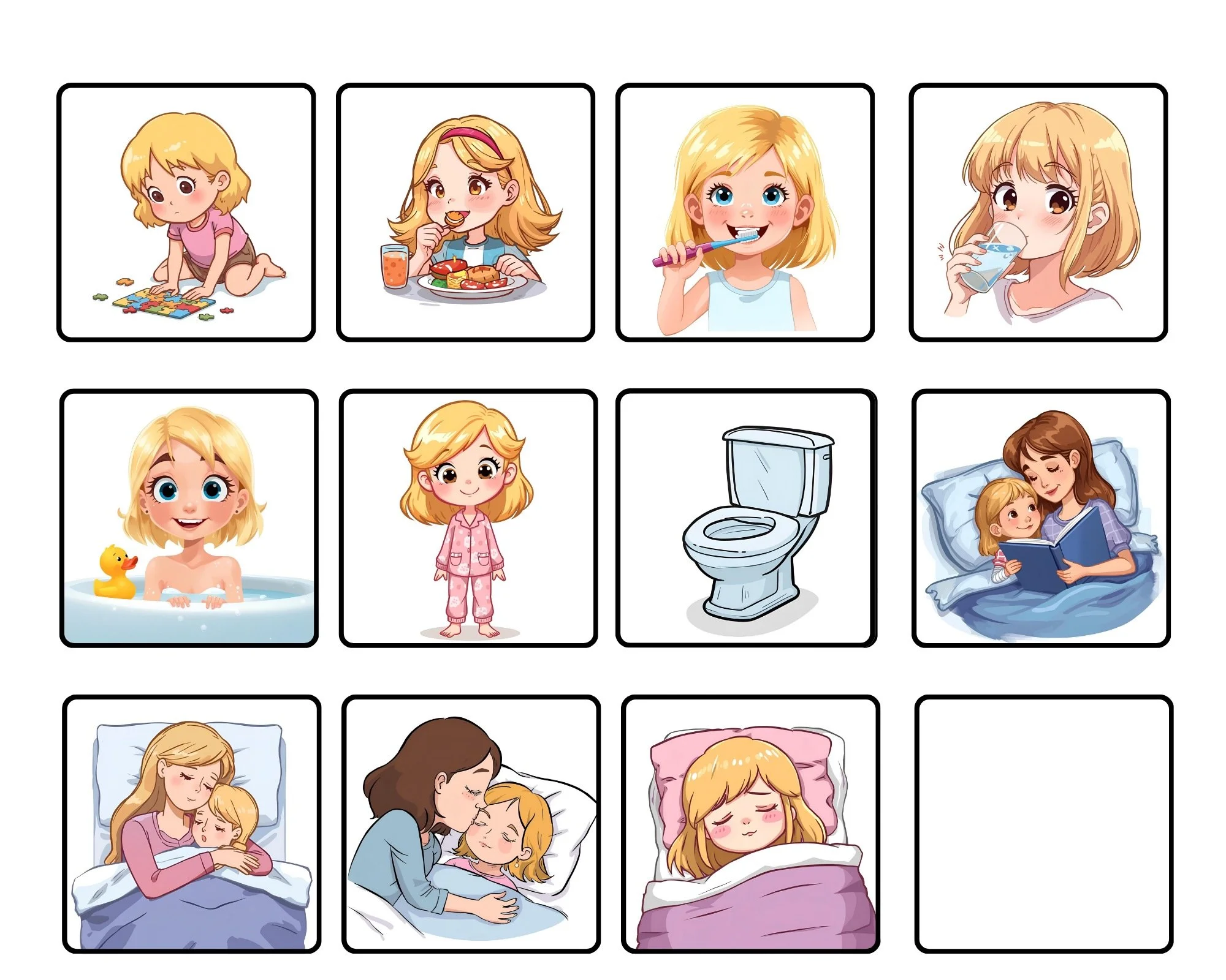Bedtime routine visual schedule images for girls free download.