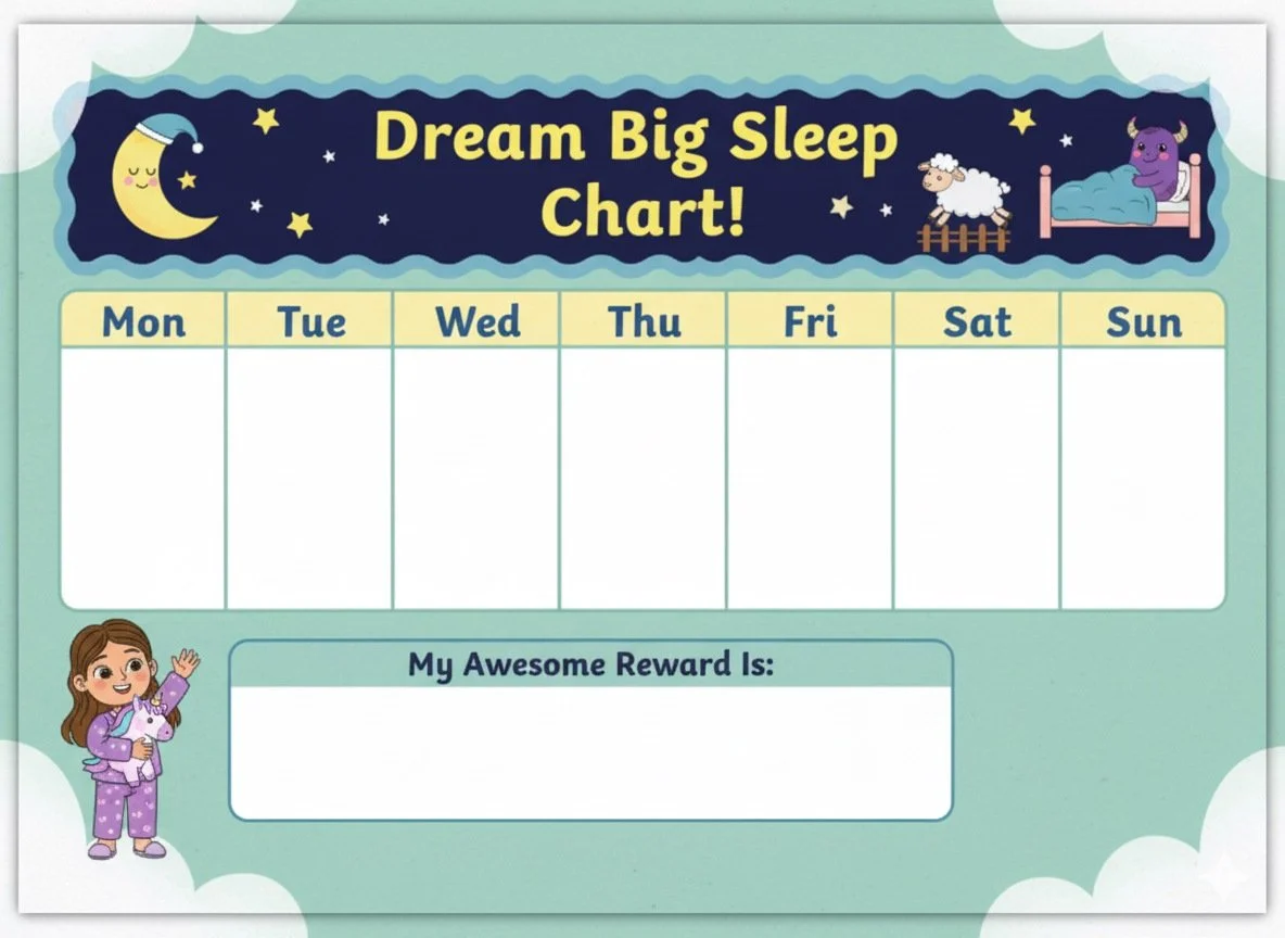 Rewards chart for children's bedtime routine.