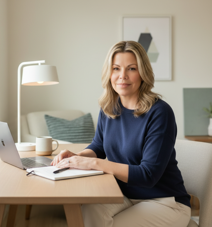 BCBA and sleep specialist Elisha working from home office supporting families worldwide.