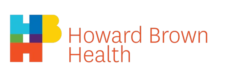 Can We Meet recommends Howard Brown Health. Picture of Howard Brown Health logo with stylized H in colorful blocks and red text.