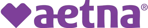 Can We Meet accepts Aetna. Picture of a purple logo with a heart symbol and the word 'aetna' in lowercase letters.