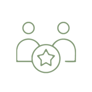 Icon of two people with a star badge, symbolizing achievement or recognition.