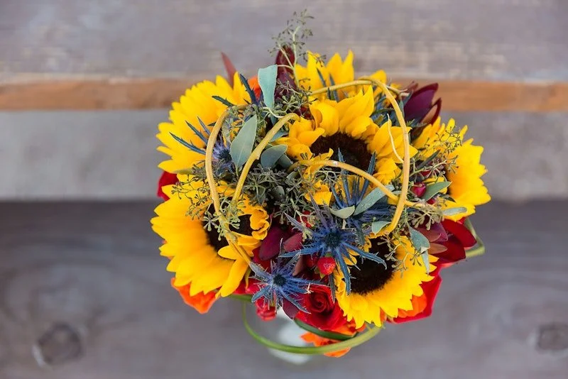 Bright floral arrangements with sunflowers