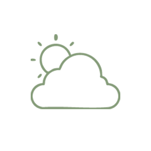 Simple line drawing of a sun partly obscured by a cloud.