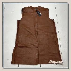 Lafayette 148 Malva Brown Lambskin Leather Longline Button Front Vest Womens XL $350