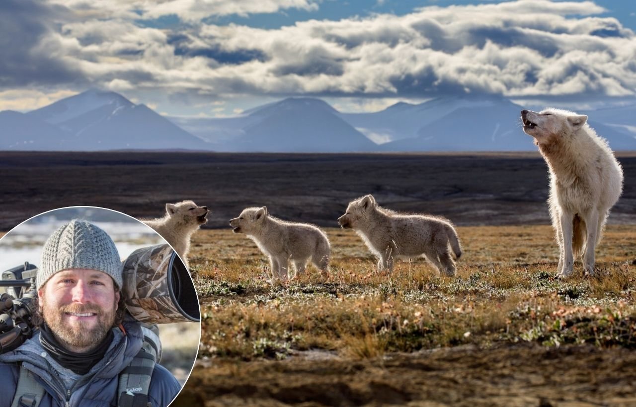 Biologist and photographer Ronan Donovan discussing the keynote speaking topic of wild mammal social behaviors in chimpanzees, wolves, and gorillas.