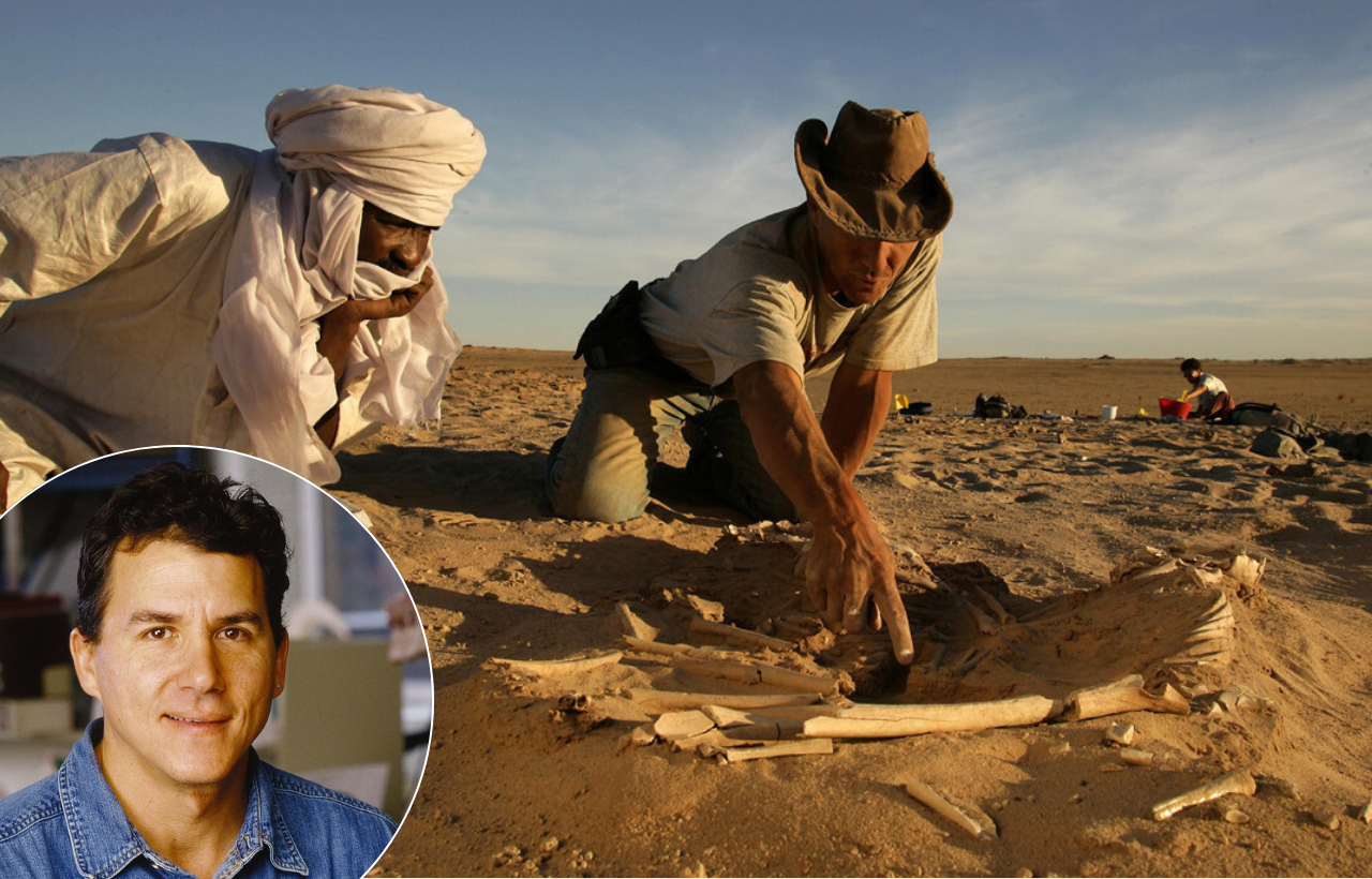 Paleontologist Dr. Paul Sereno discussing the keynote speaking topic of dinosaur discovery and his expeditions in the Sahara Desert.