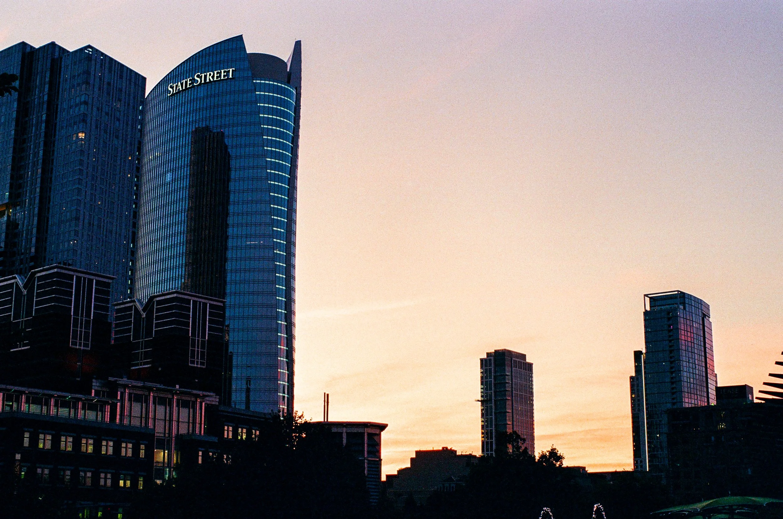 State Street Building Boston With Sunset