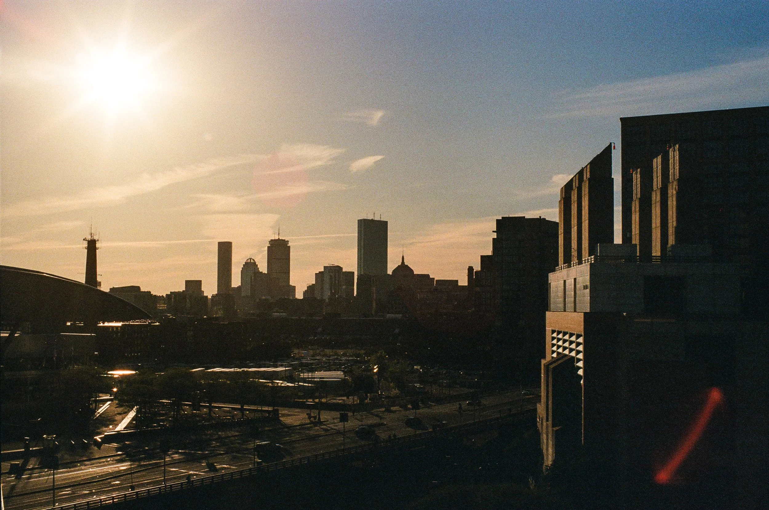 Boston skyline at sunset