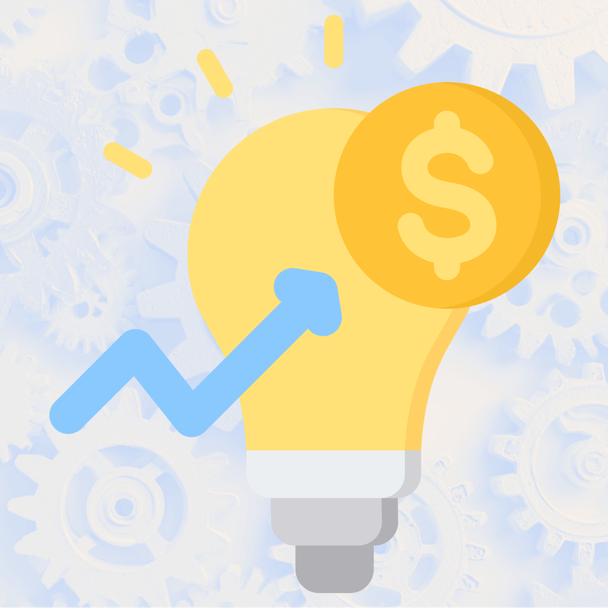 Illustration of a light bulb with a dollar sign and an upward trending arrow, symbolizing innovative financial growth or investment idea.