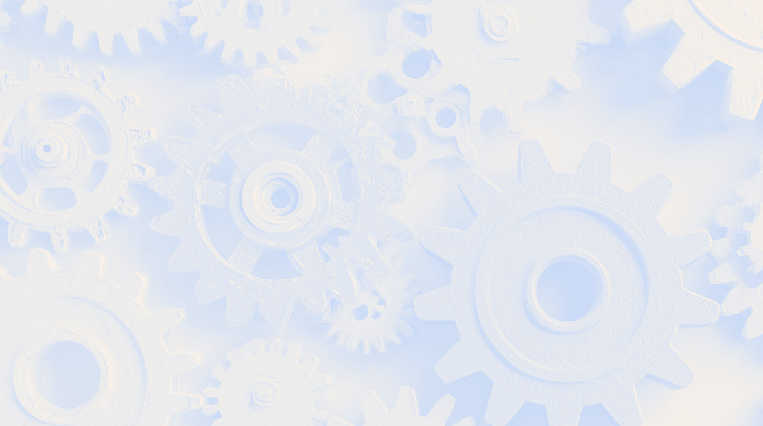 Light blue background with white gears and cogs of various sizes