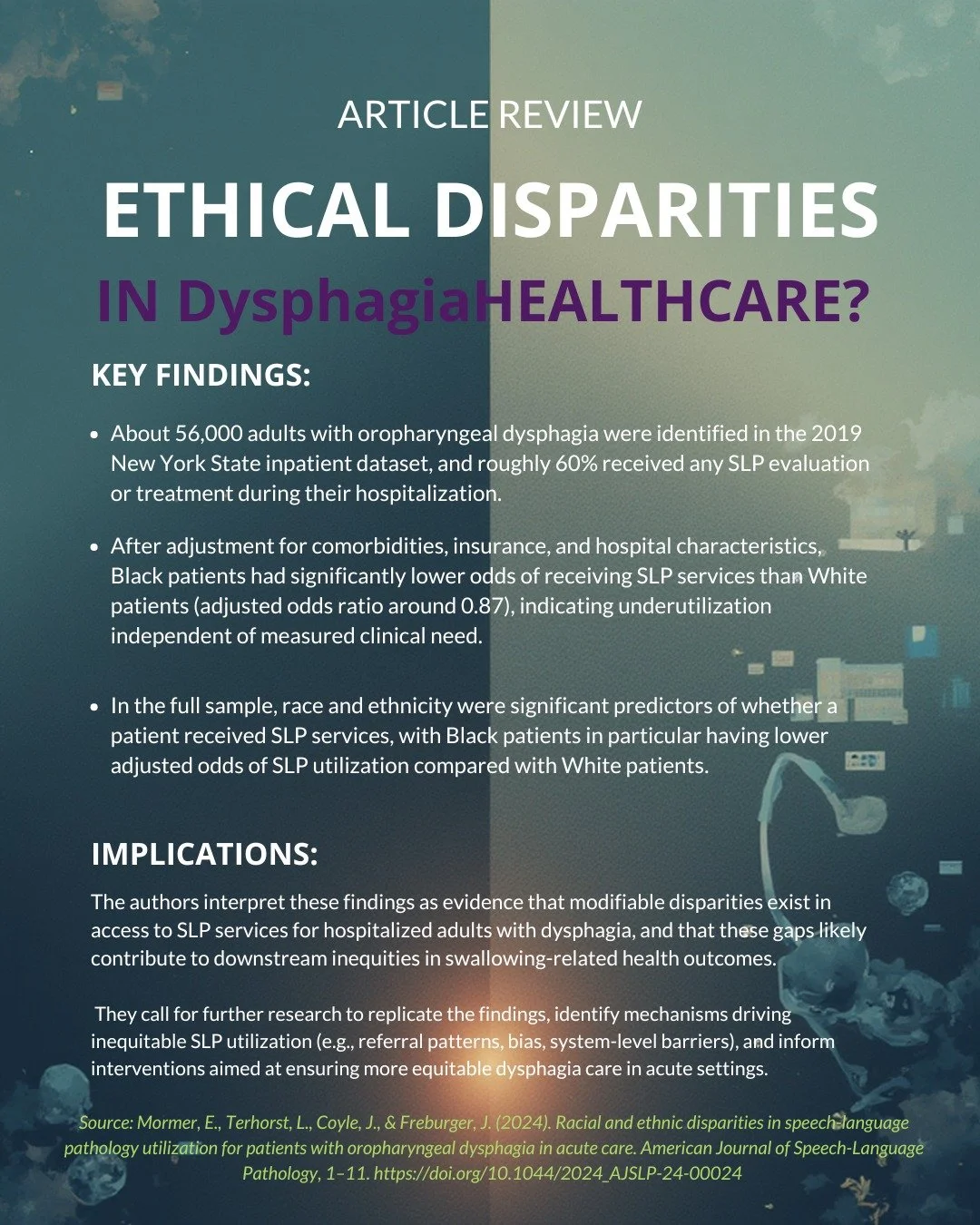 A study in the American Journal of Speech-Language Pathology reveals that Black, Hispanic, and other minoritized patients with oropharyngeal dysphagia are less likely to receive critical speech-language pathology services in acute care&mdash;even whe