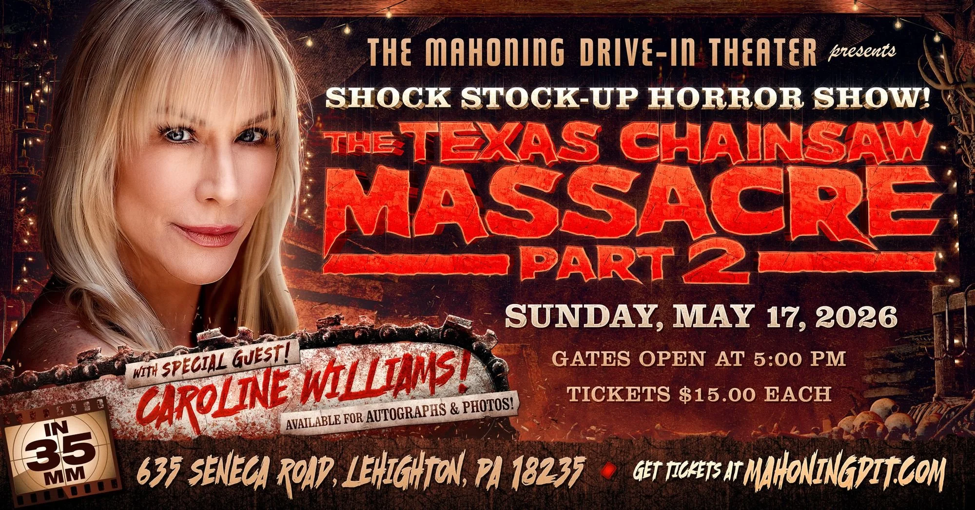 Mahoning Drive-In Theater: Texas Chainsaw Massacre 2 on 35mm + Vendor market