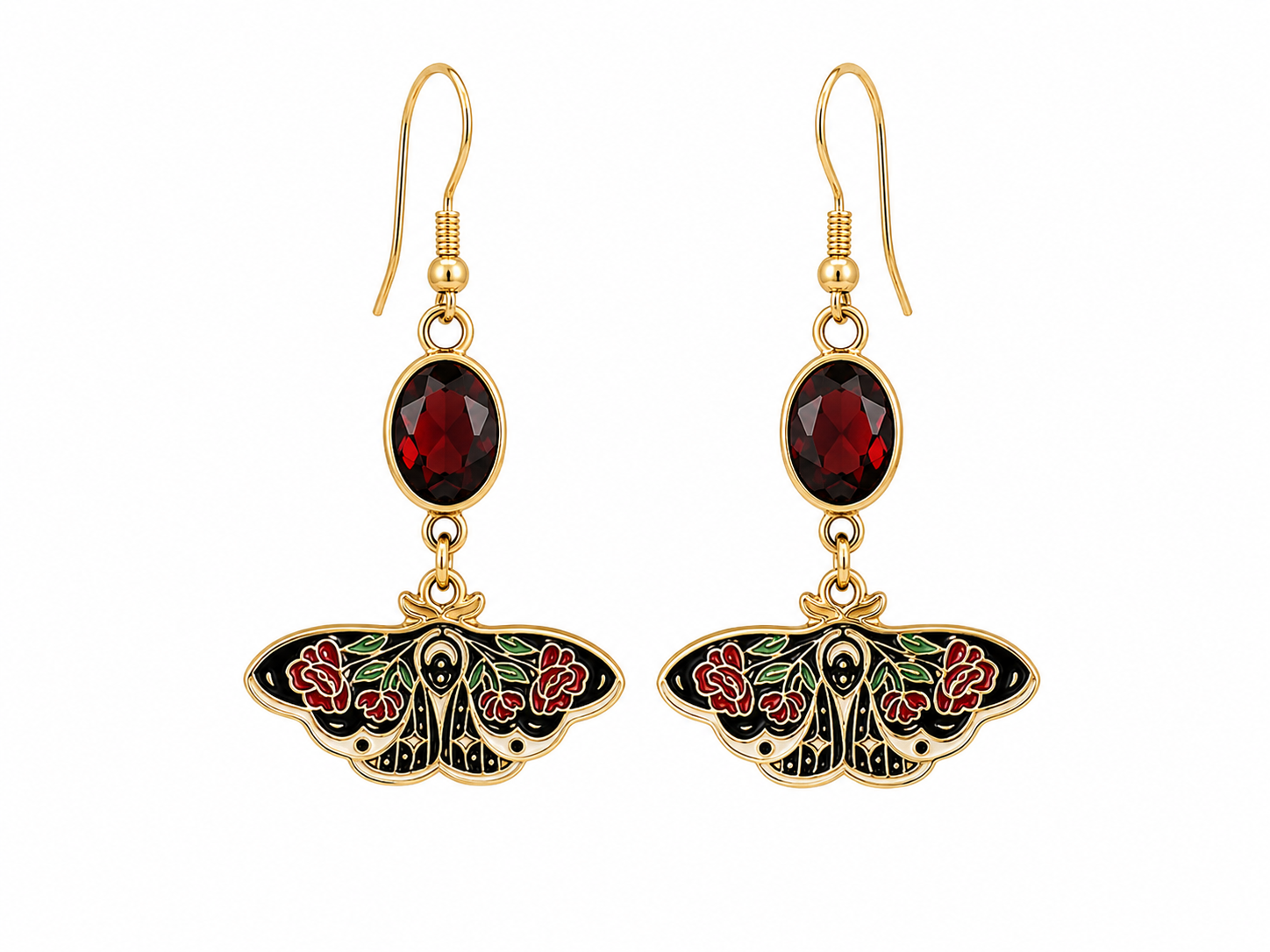 Crimson Nocturne Moth Earrings