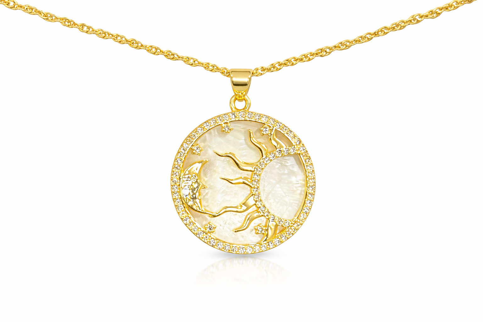 Star and Moon Mother of Pearl Necklace
