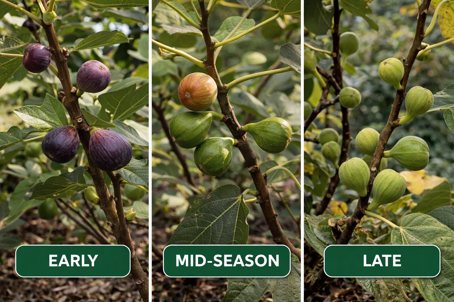 Ripening figs on a tree during late summer in Zone 7b