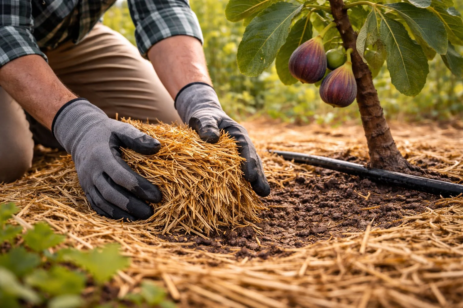 Mulching for Moisture Retention in Fig Orchards and Containers