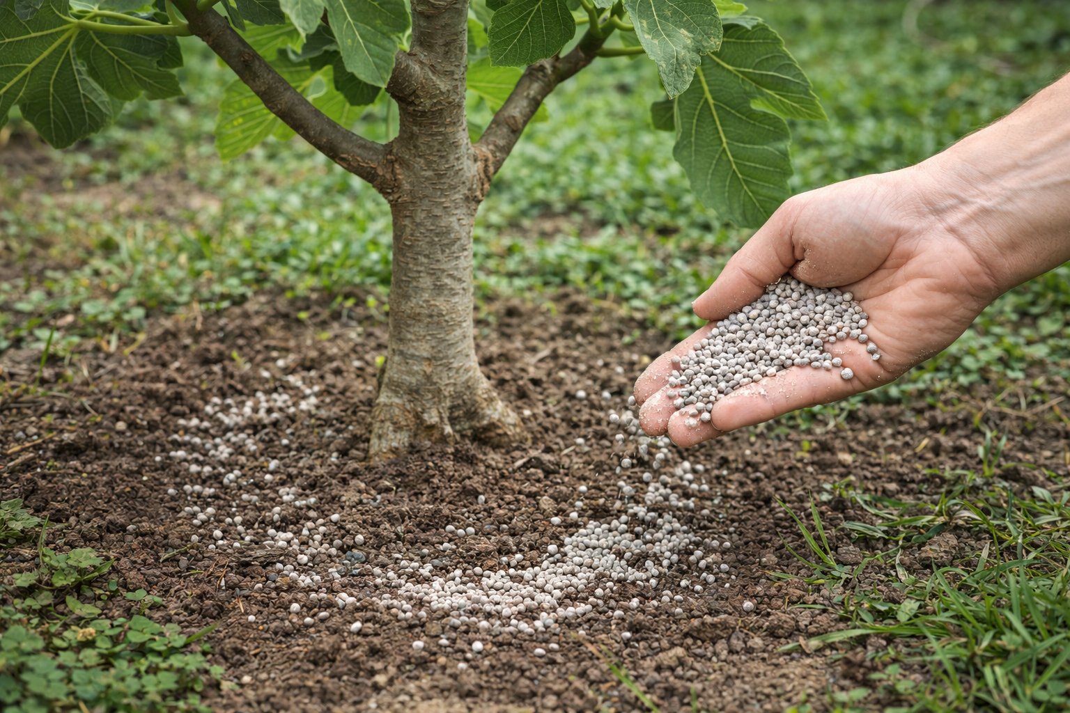Balanced fig tree growth showing healthy leaves and new shoots