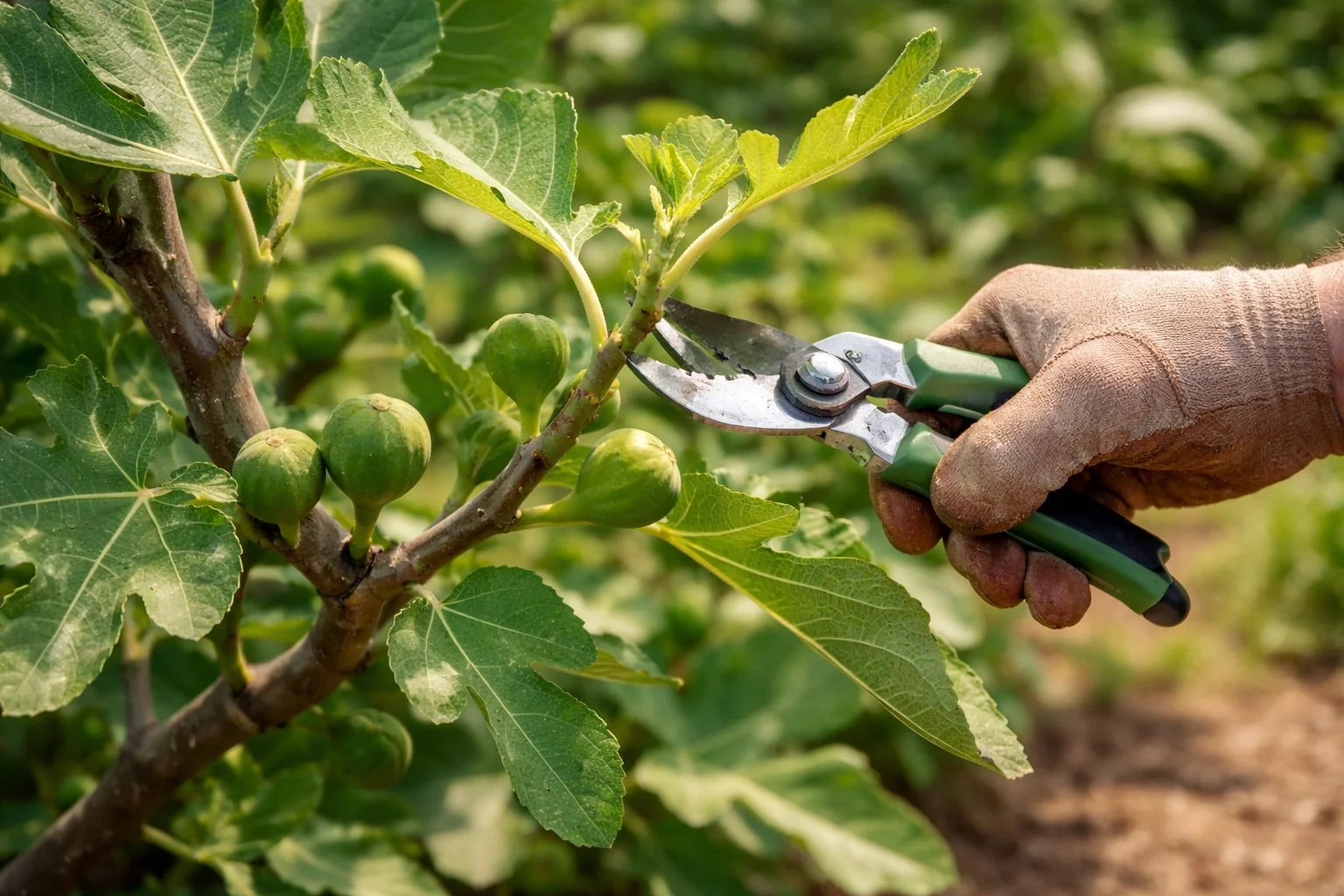 Selective summer pruning of a fig tree to control growth without reducing fruit