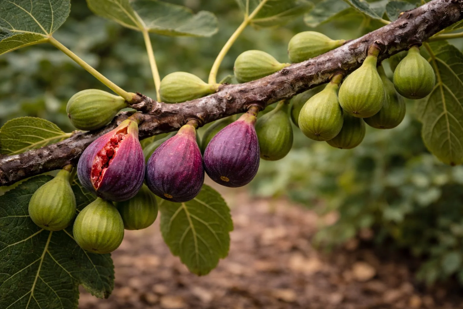 Ripe figs on a tree ready for harvest