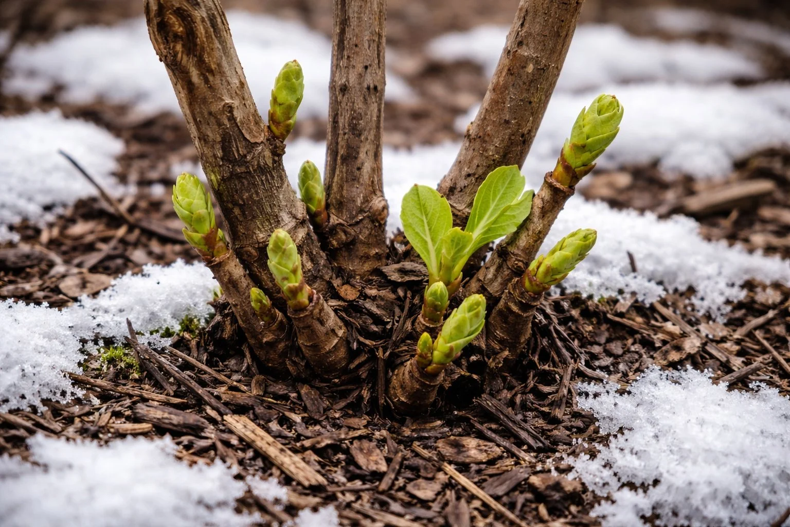 Fig tree regrowth after winter dieback in early spring