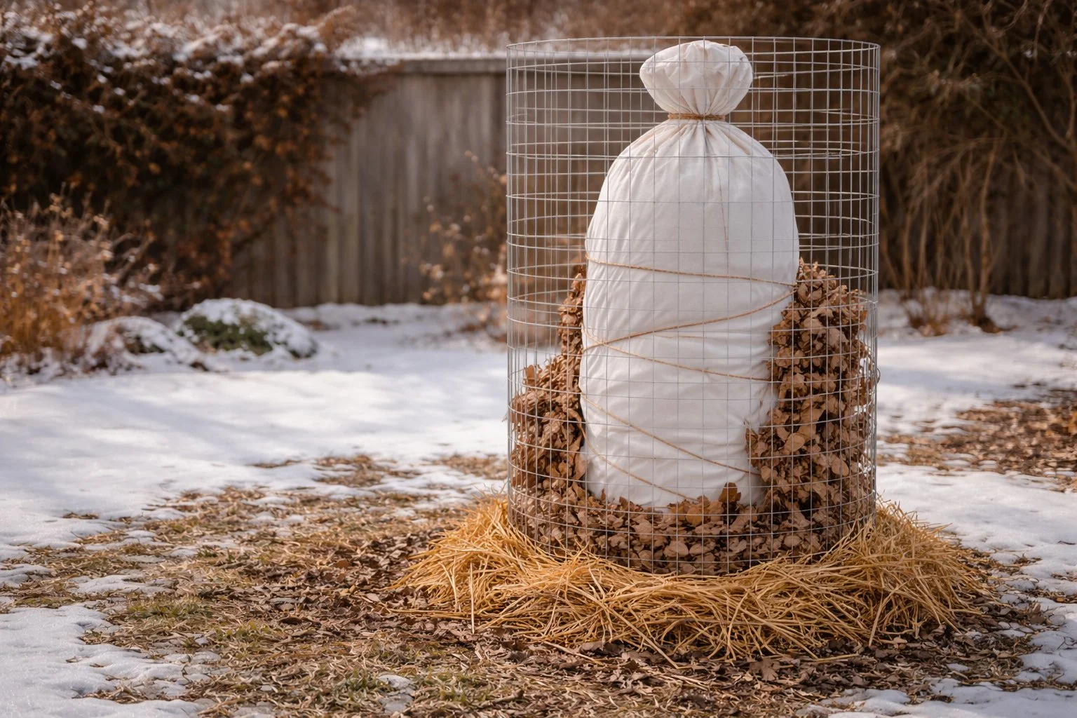 Fig trees with different winter protection methods
