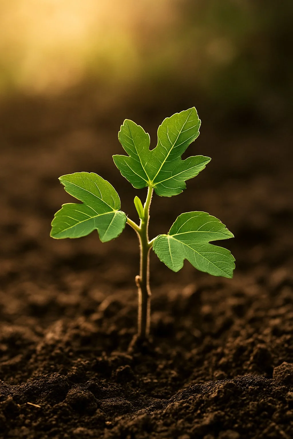 Young fig tree seedling being planted by hand in rich organic soil at Giles County Figs.