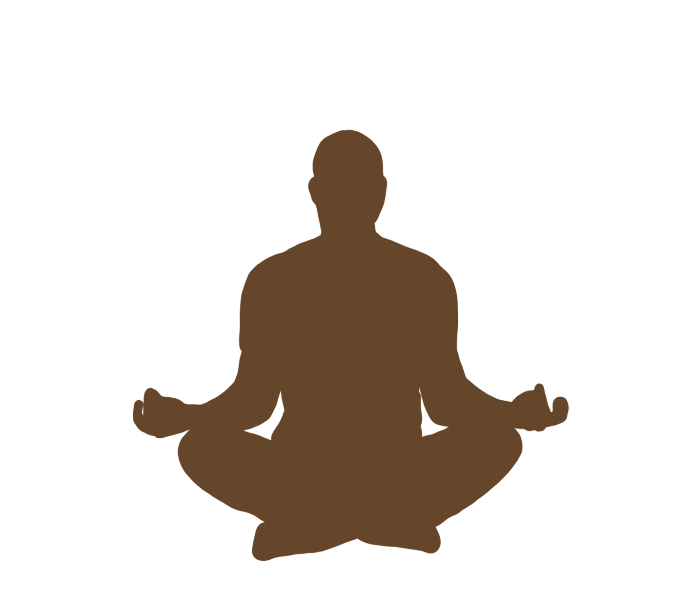 Silhouette of a person sitting cross-legged in a meditative pose, with legs crossed and hands resting on knees, against a white background.