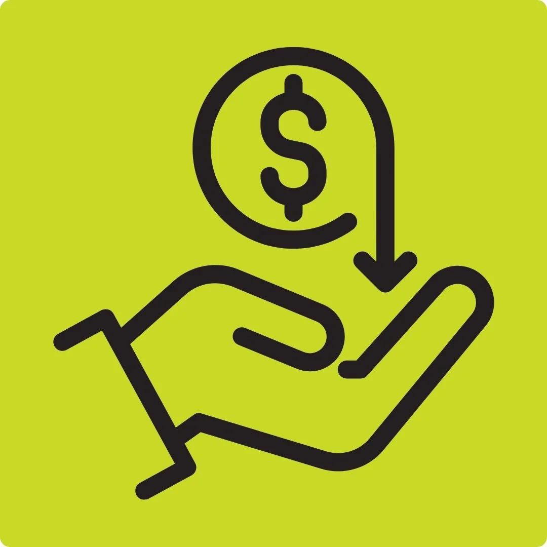 Icon of a hand holding money, representing savings