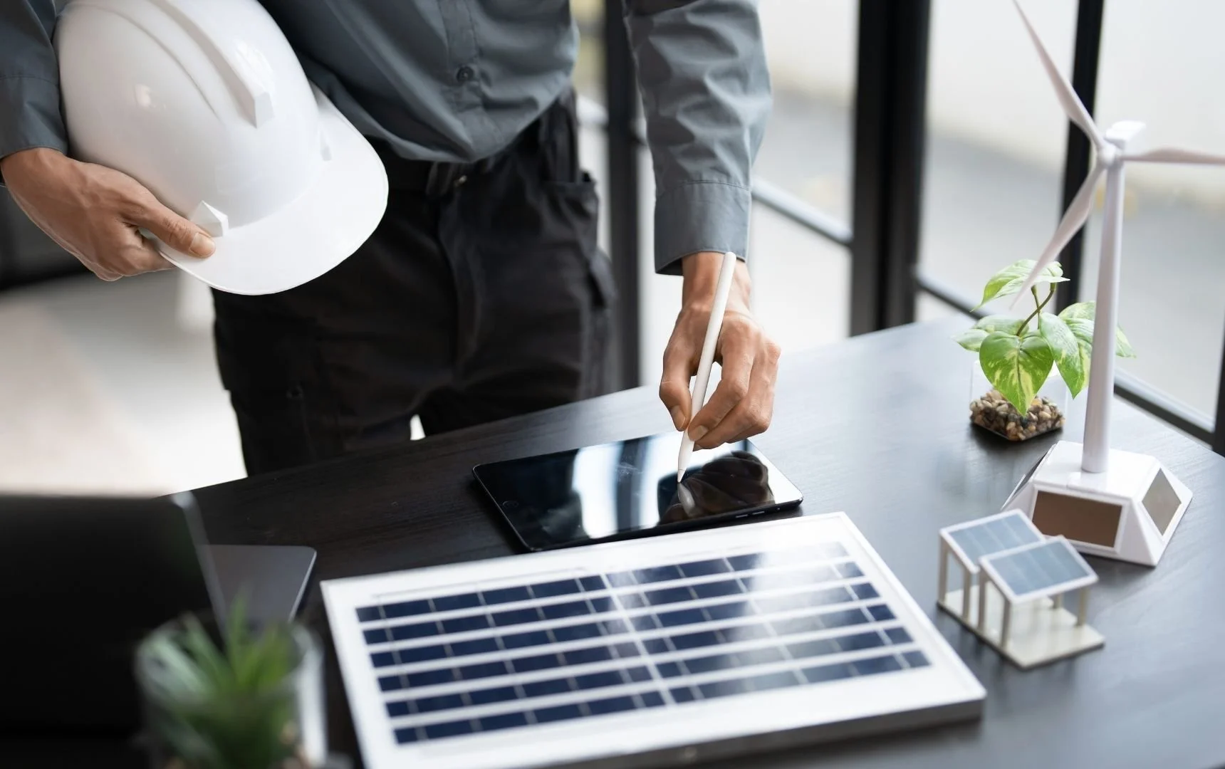 Electrician working on solar panel design