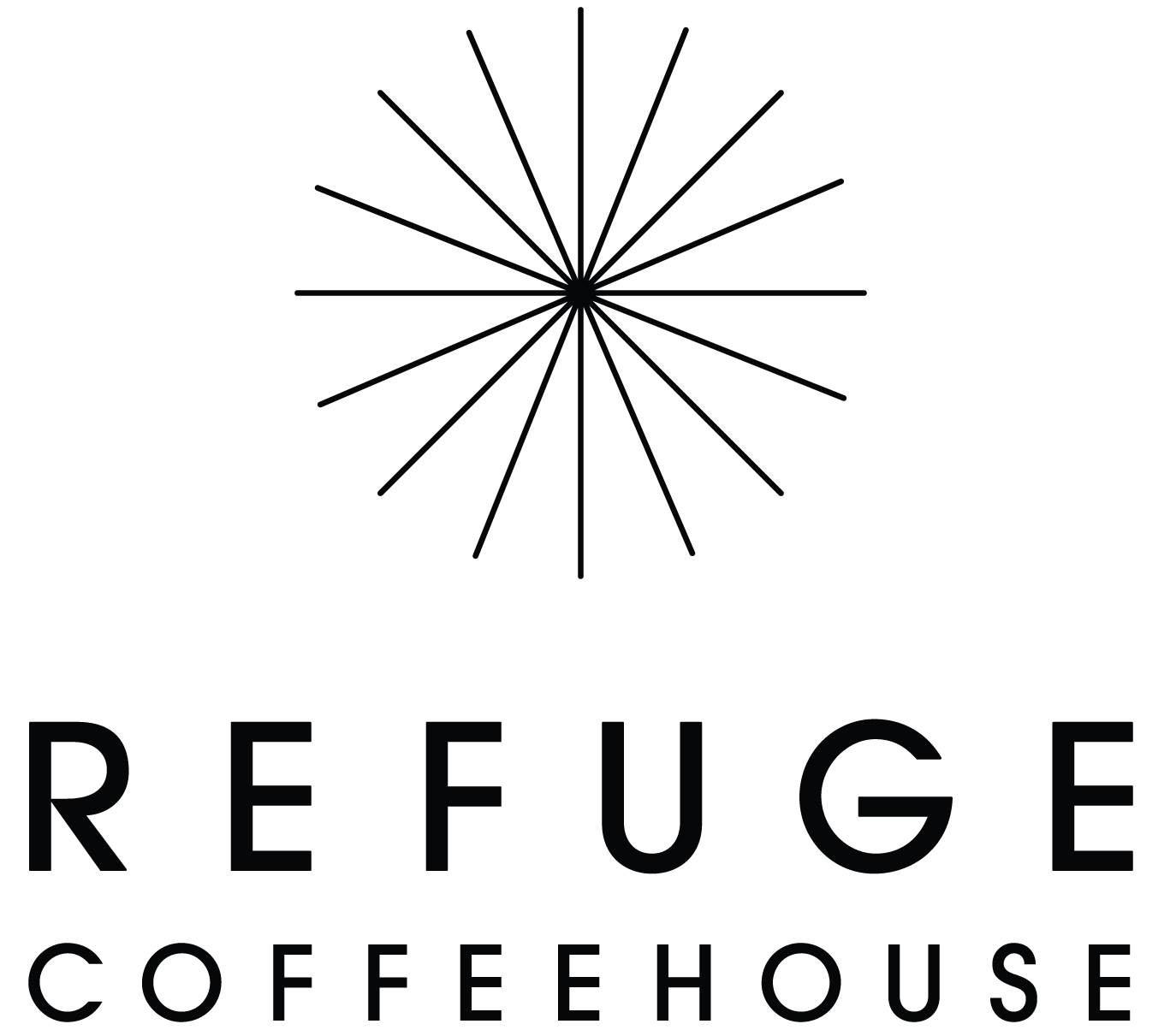 Refuge coffee house logo with sunburst icon