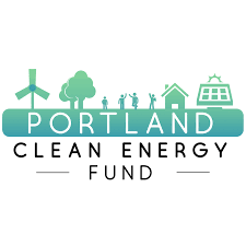 Portland Clean Energy Fund Logo with icons airplane,