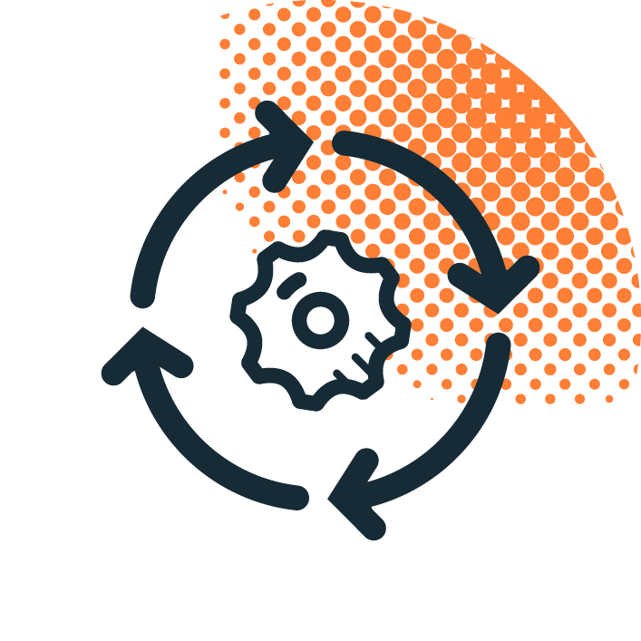 Gear with 4 arrows in a circle around it