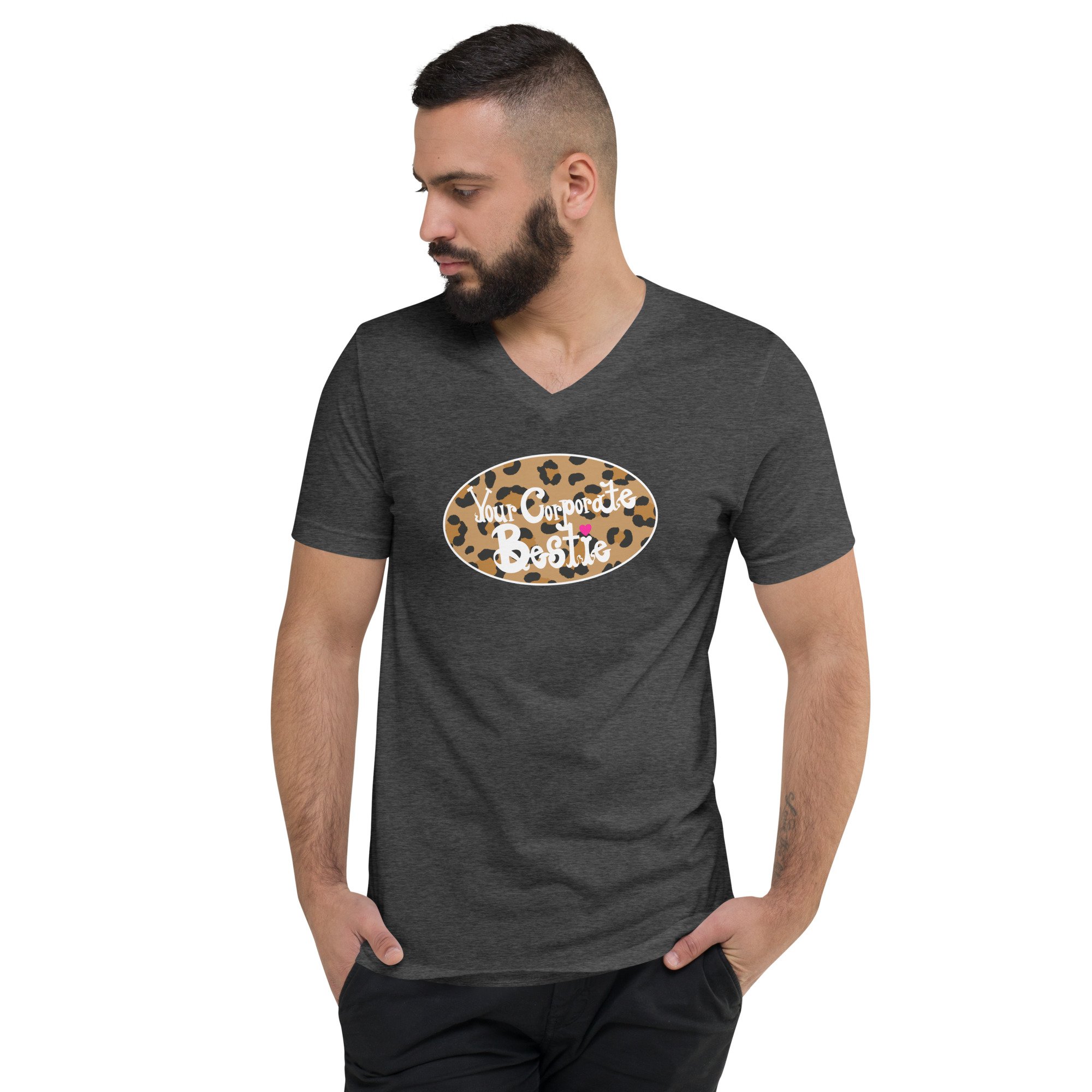 YCB Leopard Logo Unisex/Men's Style Short Sleeve V-Neck T-Shirt
