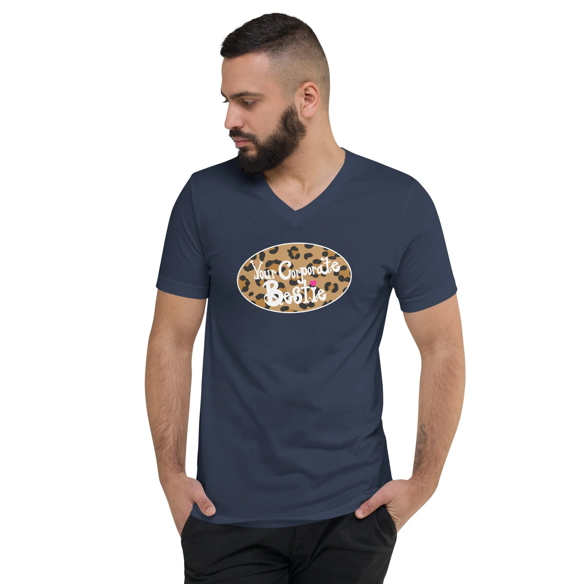 YCB Leopard Logo Unisex/Men's Style Short Sleeve V-Neck T-Shirt