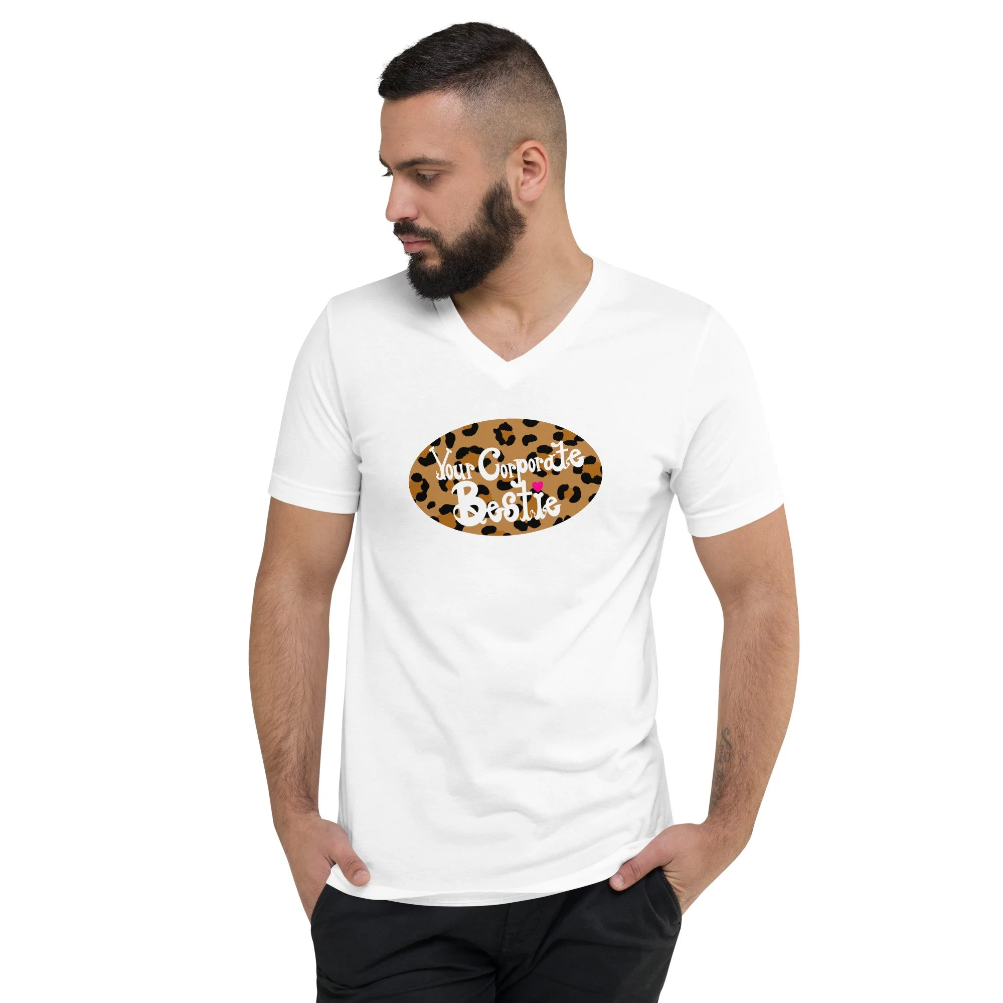 YCB Leopard Logo Unisex/Men's Style Short Sleeve V-Neck T-Shirt