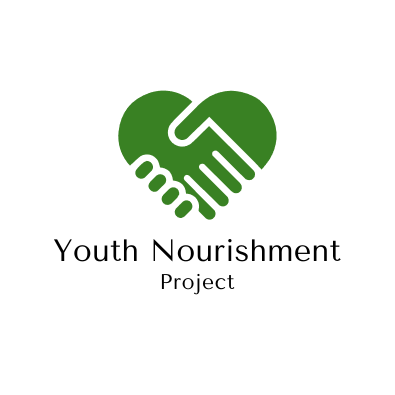Green logo with two hands forming a heart shape, underneath the text 'Youth Nourishment Project'.