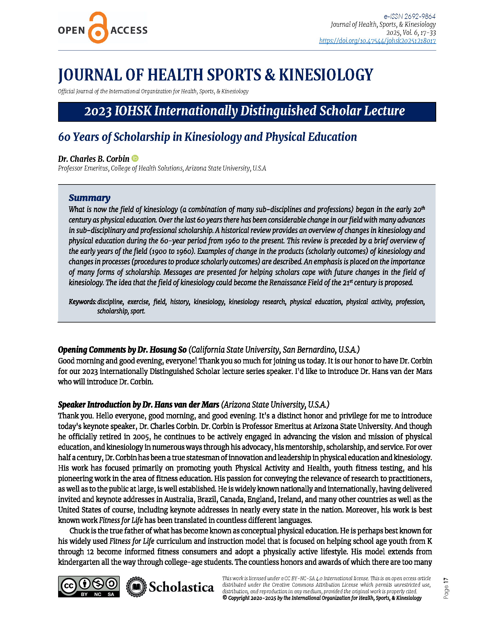 Dr. Charles B. Corbin's Article