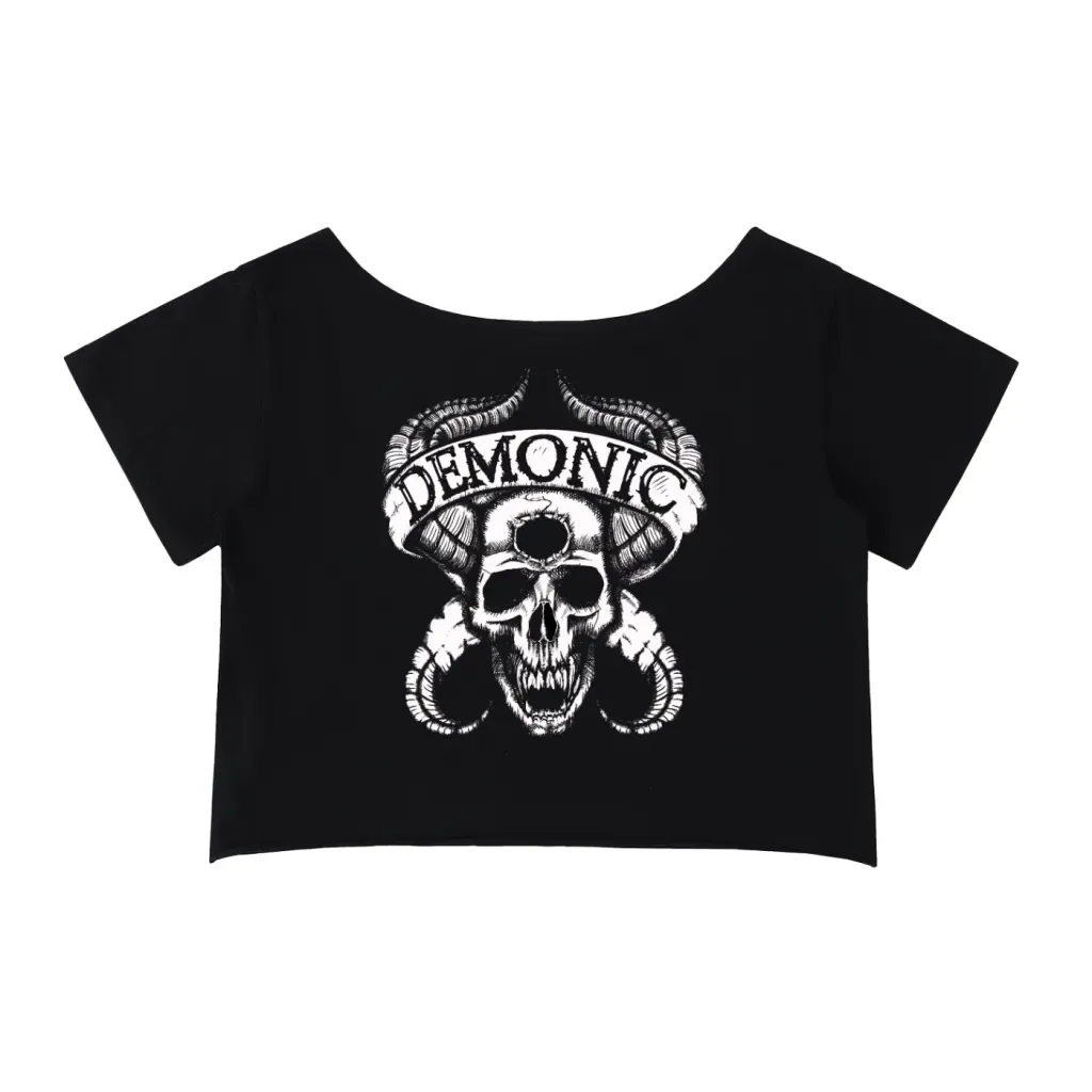 DEMONIC Off-Shoulder Rolled Hem Cotton T-Shirt Back.webp