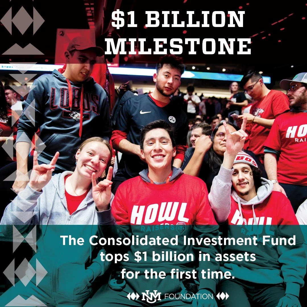 🎉 A billion reasons to celebrate.

The University of New Mexico has reached a $1 billion endowment.

An endowment is a long-term fund that helps provide lasting support for students, research, healthcare, faculty, and programs across UNM year after 