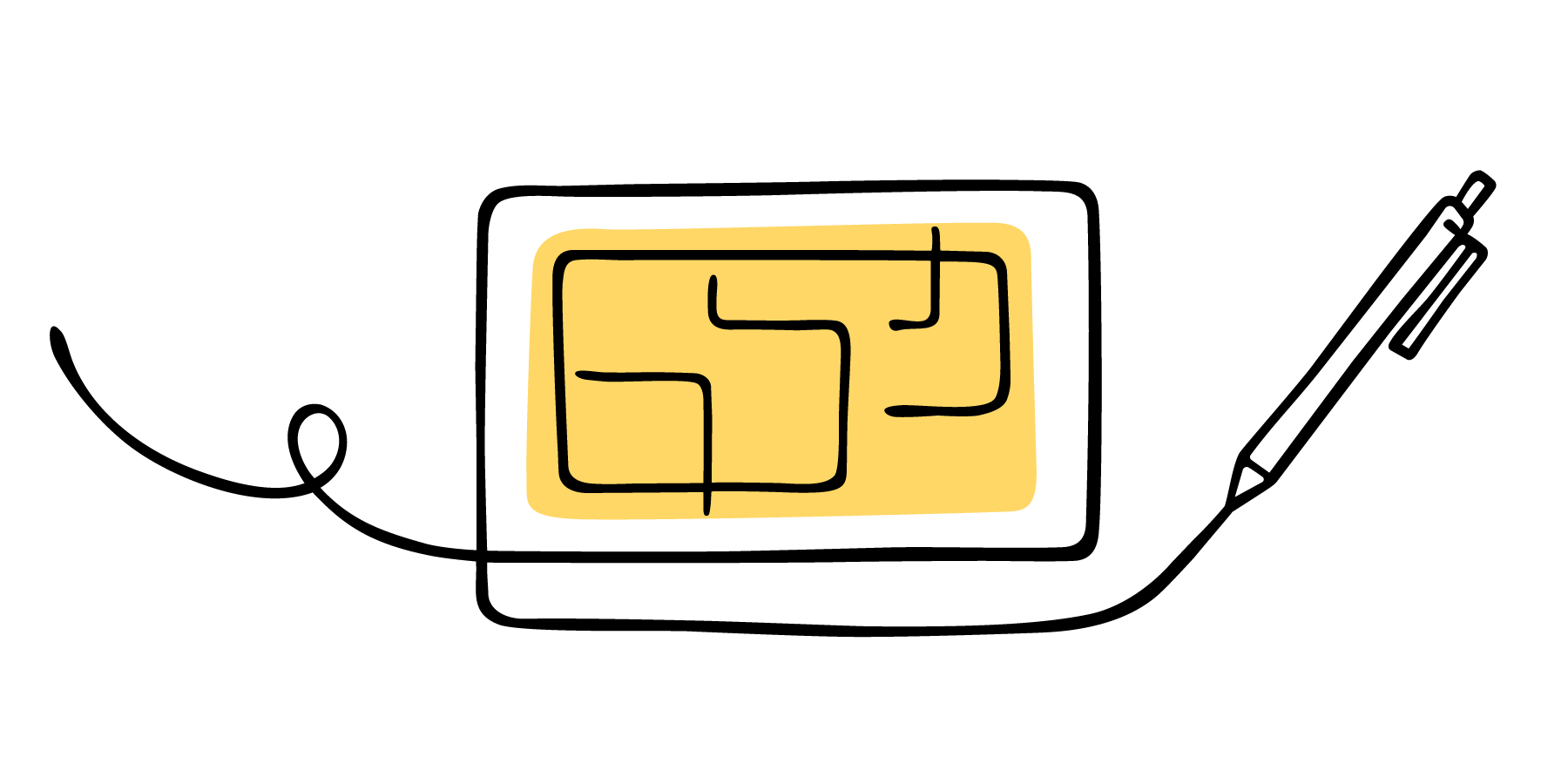 Schematic architectural blueprint of a house and a pencil.