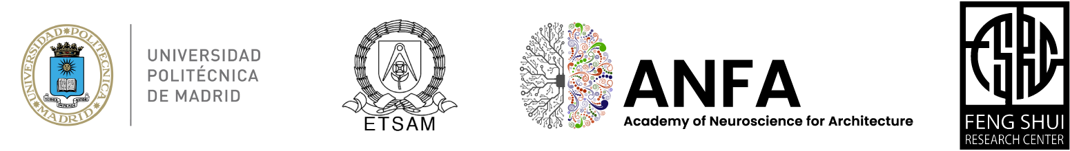 Logos of Universidad Politecnica de Madrid, Escuela Tecnica Superior de Arquitectura de Madrid, Academy of Neuroscience for Architecture and Feng Shui Research Center