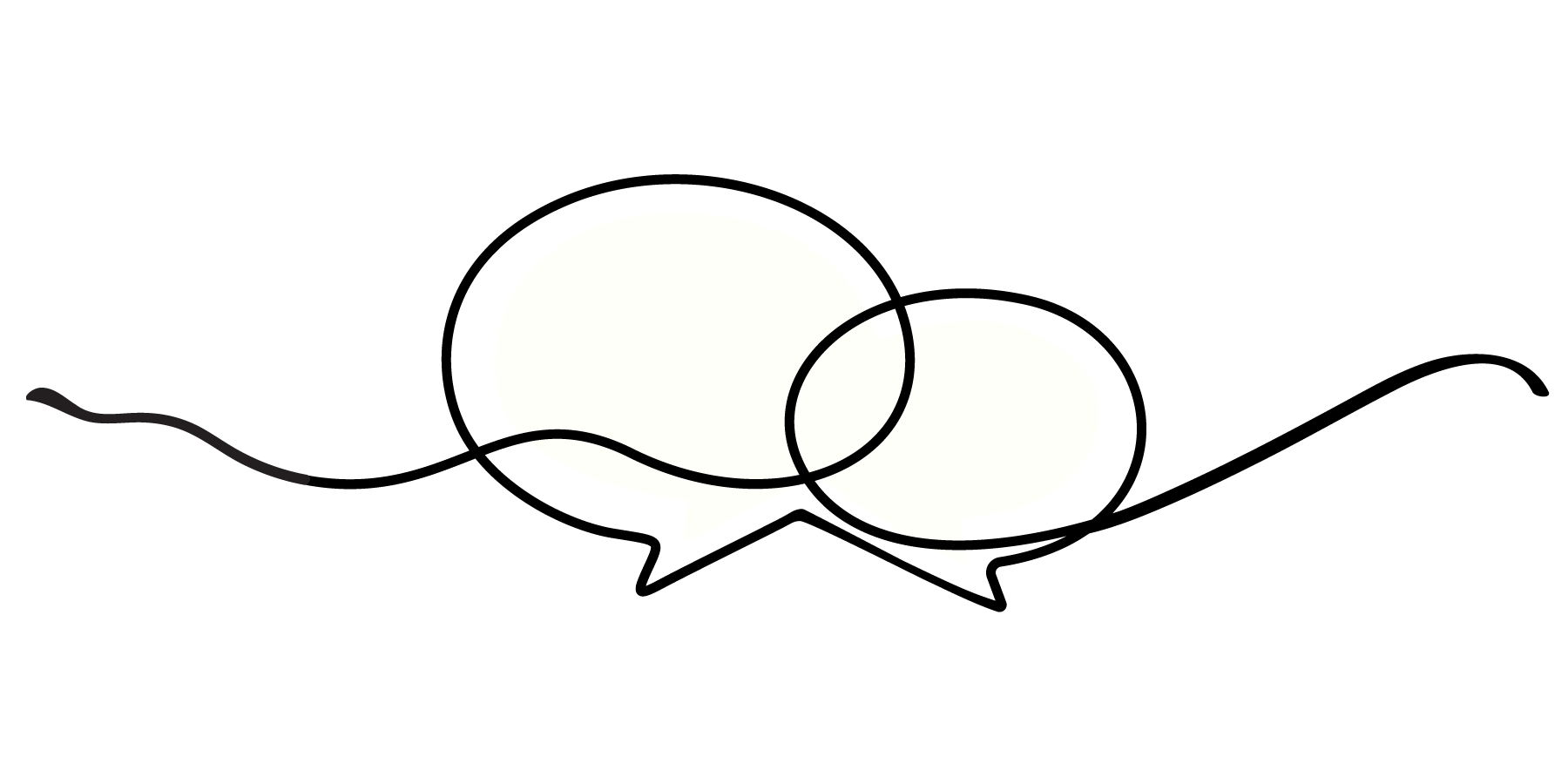 Line drawing of two connected speech bubbles representing a conversation.