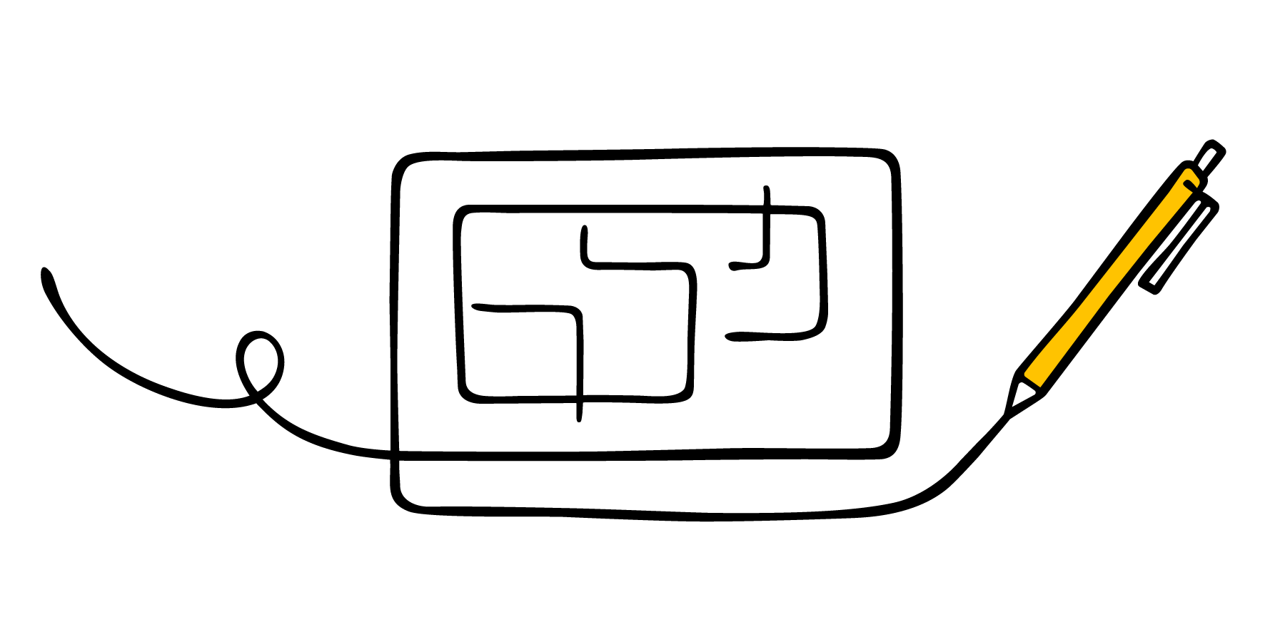 Schematic architectural blueprint of a house and a pencil.