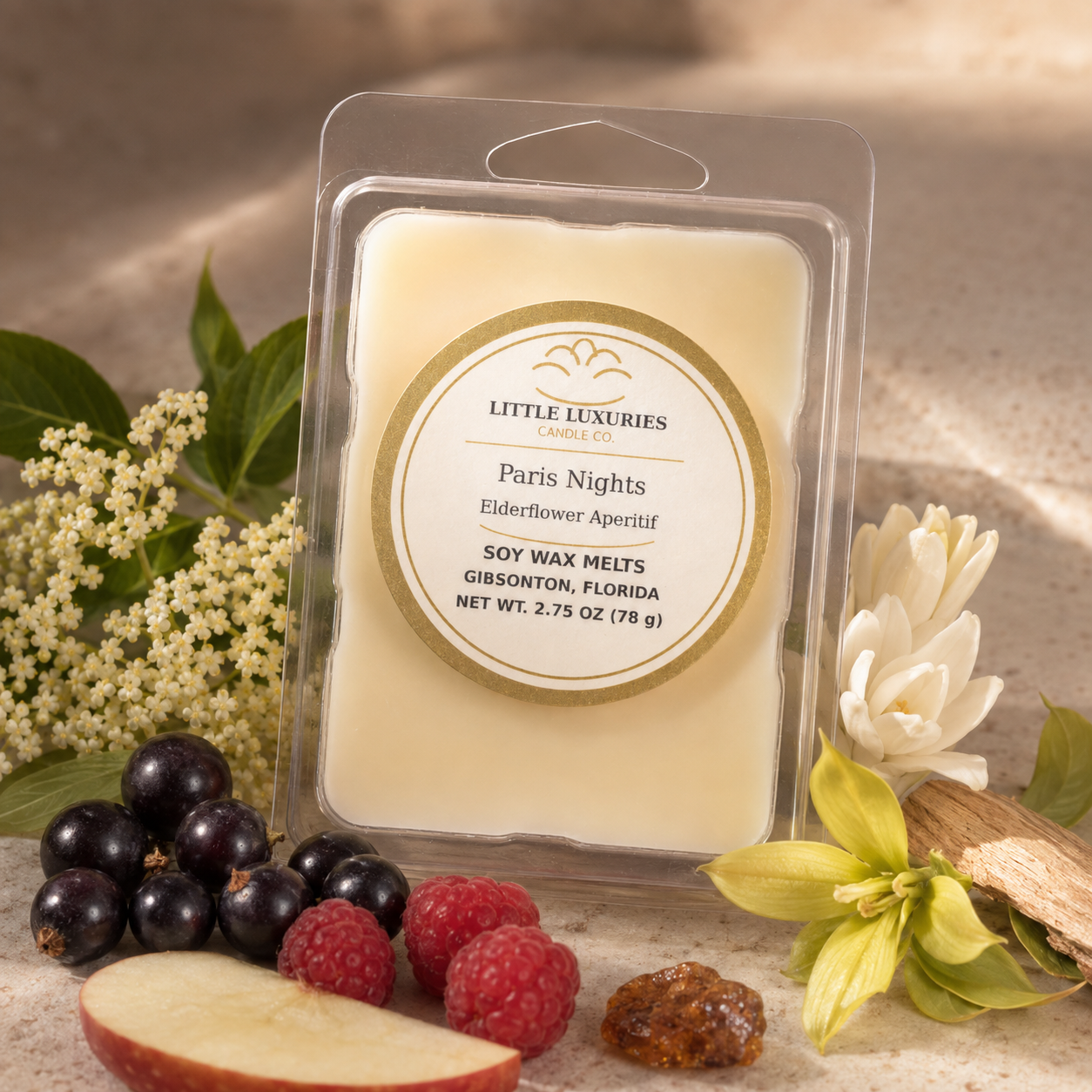 Paris Nights — Elderflower Aperitif  Soy Wax Melts- 6pc Clam Shell