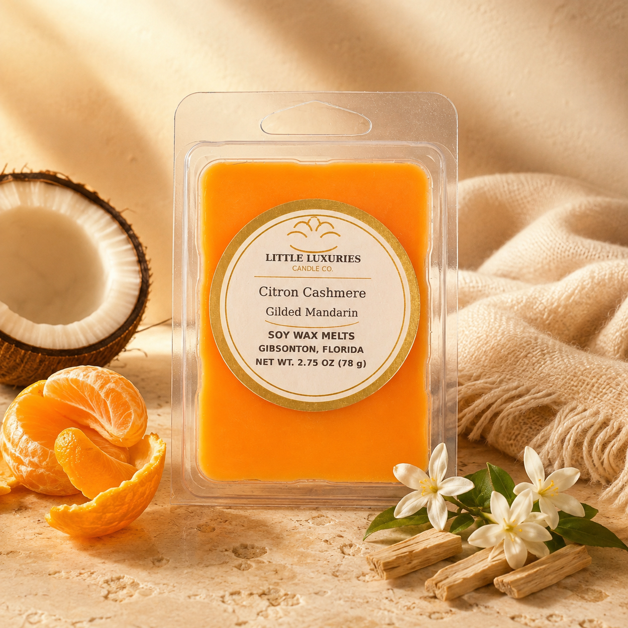 Citron Cashmere — Gilded Mandarin Soy Wax Melts -6pc Clam Shell