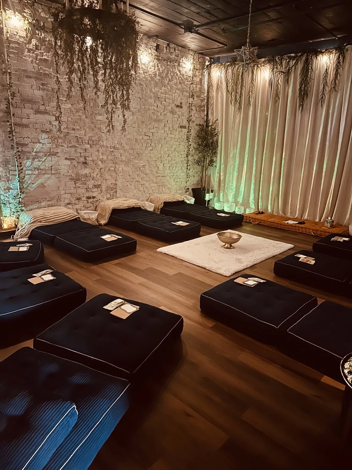 The circle room at Old Town Healing, set for a group breathwork and sound bath session
