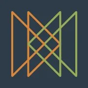 Icon representing "collaboration" with abstract geometric pattern with interwoven lines in orange, green, and blue on a dark background.