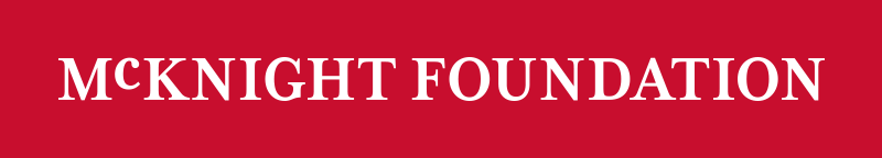 Logo of the 'McKnight Foundation' with white text in capital letters on a red background.